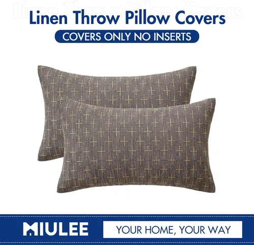 Miniatura 329 de MIULEE - Juego de 2 fundas de almohada decorativas de lino de arpillera navideñas, modernas, estilo campestre, rústicas, tejidas, con textura
