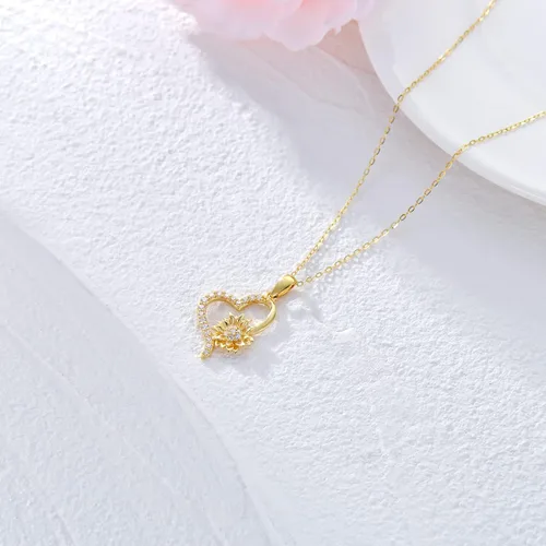 Miniatura 3 de SISGEM Solid 14k Gold Sunflower Heart Necklace for Women, Real Gold Flower Necklace You are May Sunshine Necklace Fine Jewelry Gifts for Wife