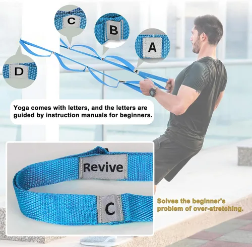 Miniatura 15 de Correa elástica para yoga, no elástica, con letras y comentarios, 10 bucles para terapia física, ejercicio, pilates, baile, gimnasia