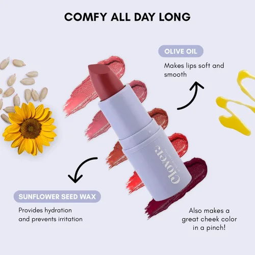 Miniatura 4 de Clover Lápiz labial mate cómodo Lápiz labial no seco, hidratante y ligero, barra de alta pigmentación Maquillaje de labios vegano y libre