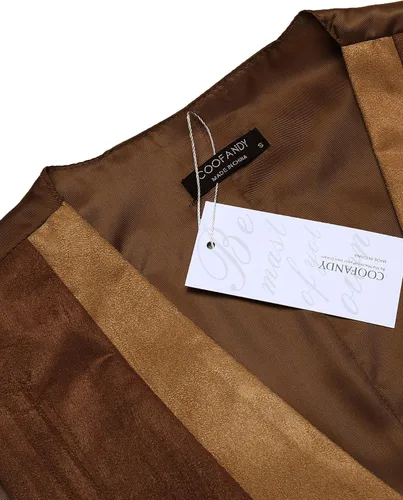 Miniatura 4 de COOFANDY Chaleco de cuero de gamuza para hombre, chaleco de vestir estilo capas, Caqui