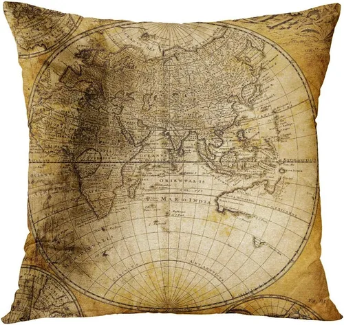 Miniatura 4 de ArtSocket Juego de 4 fundas de almohada vintage con mapa del viejo mundo, cartografía, descubrimiento de sepia antiguo, continentes políticos