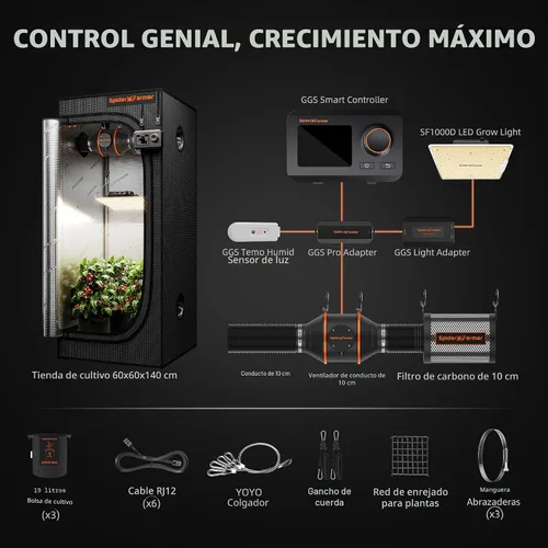 Miniatura 2 de Spider Farmer Kit de tienda de cultivo de 2 x 2 x 5 pies, SF1000D Bridgelux diodos de espectro completo LED luz de crecimiento de 24 x 24 x 55