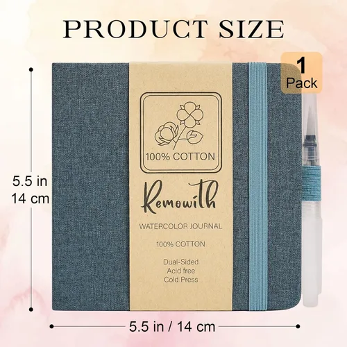 Miniatura 2 de Cuaderno de bocetos de acuarela, 5.5" x 5.5" Libros de bocetos para artistas, cuaderno de papel de acuarela de algodón, cubierta de lino con pluma
