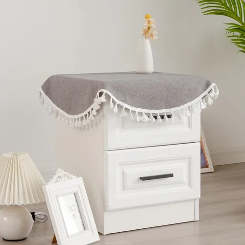 Mantel redondo pequeño con borlas color gris sólido, lavable, pesado, resistente a las arrugas, suave, para decoración de mesa de comedor, fiesta,