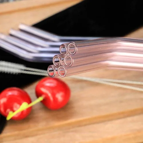 Miniatura 5 de Paquete de 10 popotes de vidrio rosa reutilizables, 8 pulgadas, resistentes a los golpes, batidos y bebidas frías, con 2 cepillos de limpieza, aptos