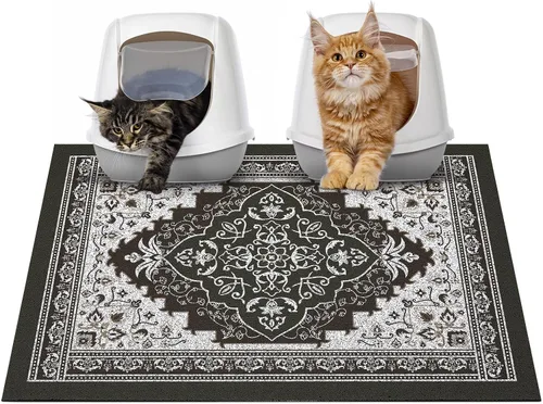 Miniatura 40 de Glittme Alfombrilla de Arena para Gatos con Base Antideslizante, Alfombrilla de Caja de Arena Impermeable que Atrapa la Arena, Fácil de Limpiar
