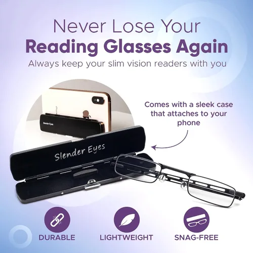Miniatura 2 de 2.0, lentes de lectura compactos, con soporte para teléfono, funda para lentes que se adhiere a tu teléfono, lectores delgados para hombres y Negro