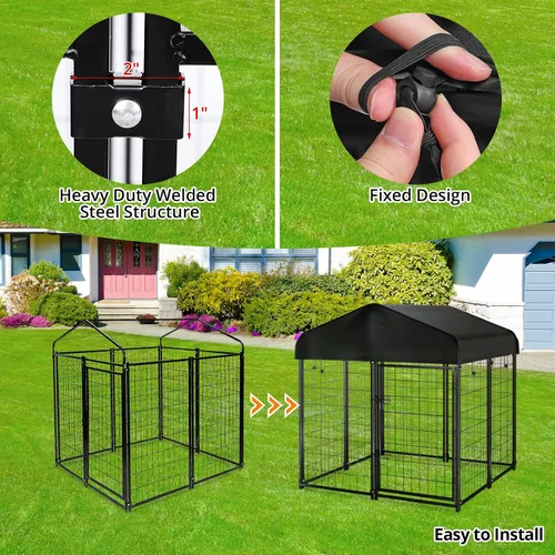 Miniatura 4 de Perrera para perros al aire libre con techo, 4 x 4.2 x 4.5 pies de alambre soldado para exteriores, jaula de perro resistente con cubierta