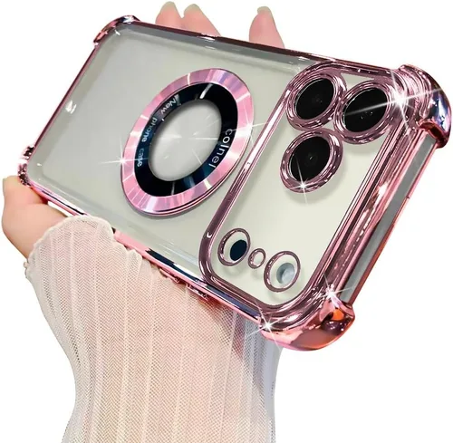Miniatura 56 de Funda magnética transparente para iPhone 14 Plus, lujo brillante en las cuatro esquinas, protección de grado militar a prueba de golpes