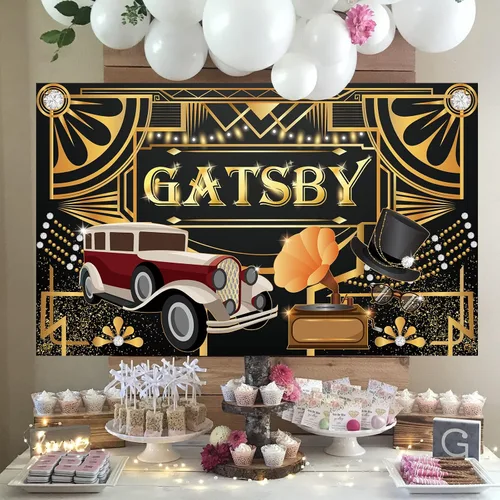 Miniatura 5 de Cartel de fondo con temática de The Great Gatsby, decoración artística retro para fiesta de los años 20, cumpleaños de los años 20, fondo