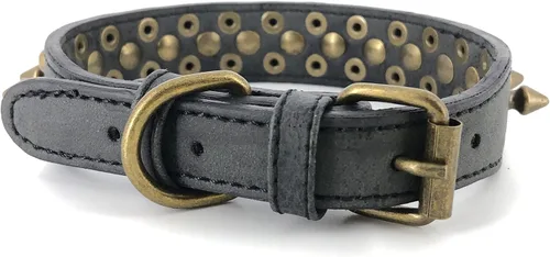 Miniatura 2 de Collar para perro con tachuelas, de piel sintética, redondo, antimordeduras, collar ajustable de estilo punk resistente para perros pequeños, Negro