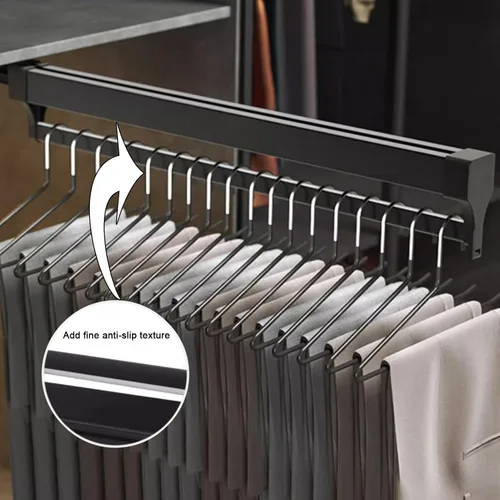 Miniatura 5 de Barra de valet deslizante retráctil, Rodamiento de 55.1 lbs Barra de armario extraíble, Estante de pantalones organizador de aleación de aluminio