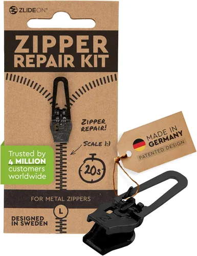 ZlideOn - Reemplazo de tirador de cremallera, negro, normal (L), 5A, deslizador de reemplazo instantáneo para cremallera de metal