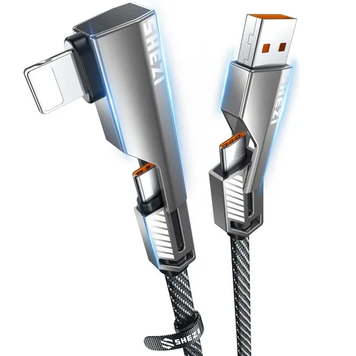 Miniatura 16 de Cable USB C ultra corto 4 en 1 de 0.6 pies compatible con cable Lightning [carga rápida y transferencia de datos] cable de carga plano trenzado