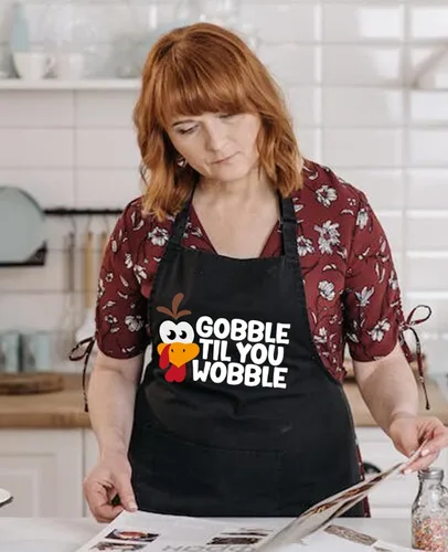 Miniatura 2 de Delantales de Acción de Gracias para mujeres y hombres con bolsillos, delantal de pavo Gobble Til You Wobble, regalos de parrilla de cocina