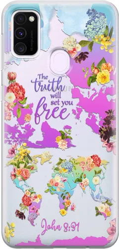 Miniatura 11 de Funda de teléfono compatible con Samsung Galaxy A73 A72 5G A71 A54 A52 A42 A34 A32 A14 A11 de madera con parachoques de celda transparente versículo