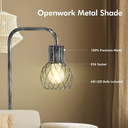 Miniatura 4 de Lámpara de pie industrial, lámpara de pie plateada antigua moderna con bombilla LED de 6 W, interruptor de pie, lámparas altas de metal para sala