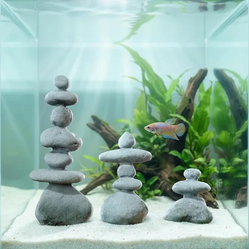 Miniatura 6 de Mini decoración de piedra zen apilada de 5 piedras, estatuas de rocas hechas a mano, decoración de jardín japonés, decoración de acuario de pecera
