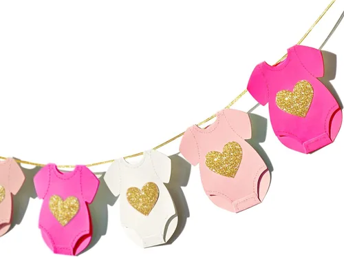 Guirnalda de papel rosa para baby shower, de manga corta, body de tendedero para revelación de género, pancarta de cumpleaños, traje de bebé,