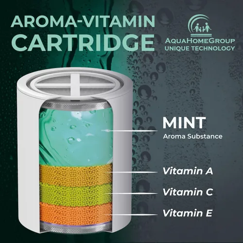 Miniatura 2 de AquaHomeGroup Cartucho de filtro de ducha con vitamina C E y A con aroma a menta, reduce el cloro y la cloramina, apoya la piel y el cabello, se