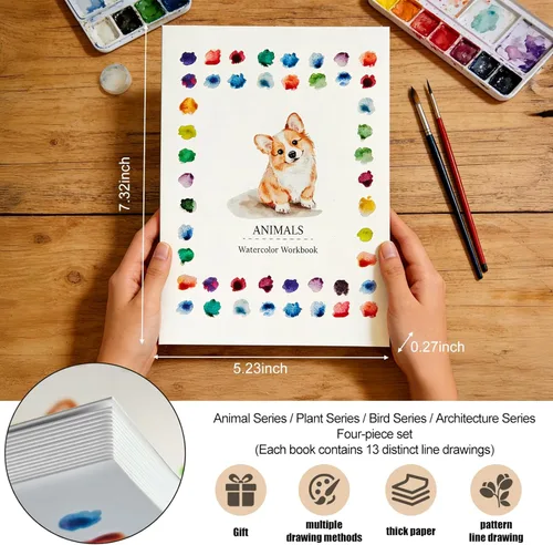 Miniatura 2 de Cuaderno de trabajo de acuarela, juego de bloc de papel de acuarela 100% algodón, paquete de 4 (52 hojas), prensa en frío de 5.4 x 7.4 pulgadas
