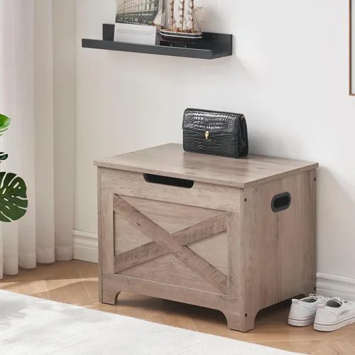 Miniatura 14 de GAOMON Baúl de almacenamiento, banco de almacenamiento de madera, banco de zapatos de estilo moderno con bisagra de seguridad para entrada
