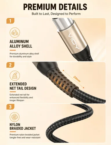 Miniatura 7 de VIOY Cable de micrófono XLR de 6.6 pies, cable de micrófono macho a hembra, cable equilibrado de 3 pines - cable de extensión XLR trenzado de nailon