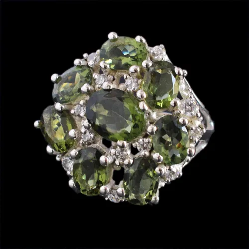 Miniatura 6 de Anillo de plata de ley 925 con piedras preciosas de Moldavita, diseño impresionante para mujer