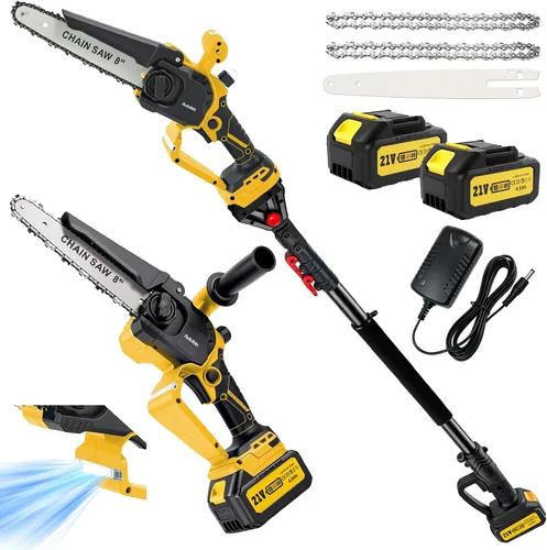 Miniatura 10 de Sierra de poste eléctrica 2 en 1 para poda de árboles, sierra de poste inalámbrica sin escobillas de 1200 W y mini motosierra de 6 pulgadas con 2