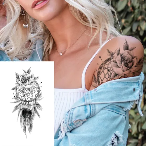 Miniatura 6 de 32 hojas de calcomanías temporales para mujer, diseño de mandala de plumas de henna, tatuajes temporales para mujeres