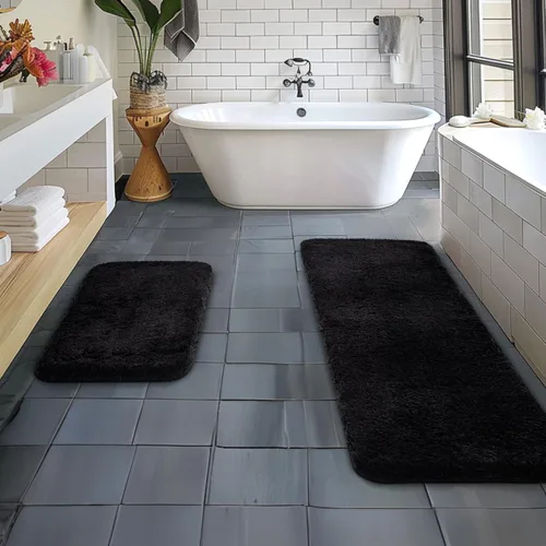 Miniatura 97 de MIULEE Juego de 2 alfombras de baño antideslizantes peludas extra gruesas y suaves, alfombrillas de baño de microfibra suave absorbente de agua