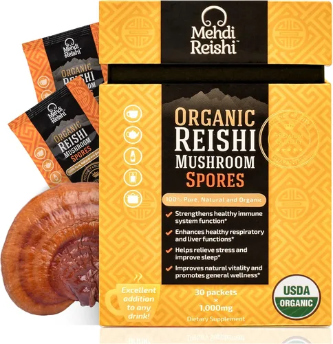 Polvo de esporas de hongos Reishi orgánicos, 30 porciones, 100% puras, premium y orgánicas, Ganoderma Lucidum, Lingzhi - Triterpenos de alta