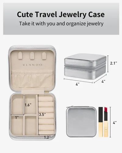 Miniatura 10 de Vlando Regalos de boda – Organizador de viaje de joyería pequeña de piel sintética, estuche de viaje para anillo, mini joyero para aretes, collar