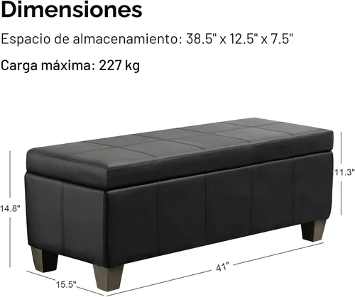 Miniatura 2 de Otomana de almacenamiento de 41 pulgadas, banco de almacenamiento con bisagra de seguridad, banco otomano tapizado de piel sintética