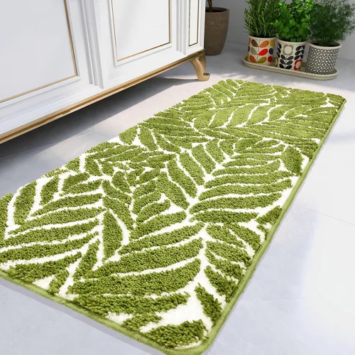 Miniatura 8 de Alfombra de Baño Azul - Alfombra de baño azul oscuro pequeña con hojas tropicales, antideslizante, lavable, para suelo de baño, bonita alfombra