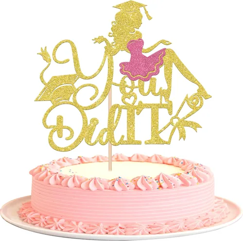 Miniatura 25 de 1 paquete de decoración para tarta de graduación para niña, con purpurina, para diploma, decoración para adultos mayores 2026, para niñas, escuela