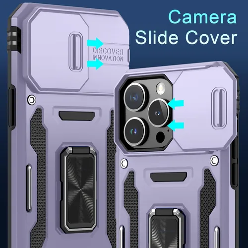 Miniatura 409 de DEERLAMN Funda para iPhone Xs Max con funda deslizante para cámara + protector de pantalla, soporte giratorio de anillo de grado militar a prueba
