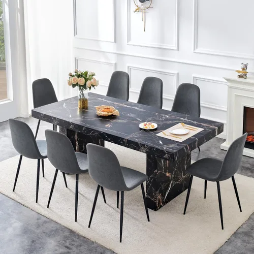 Miniatura 29 de gopop Rustic Modern 79" Rectangular Dining Table, Solid Wood Farmhouse Kitchen Table with Sturdy Legs, Wooden Dining Room Table for 6–10 People