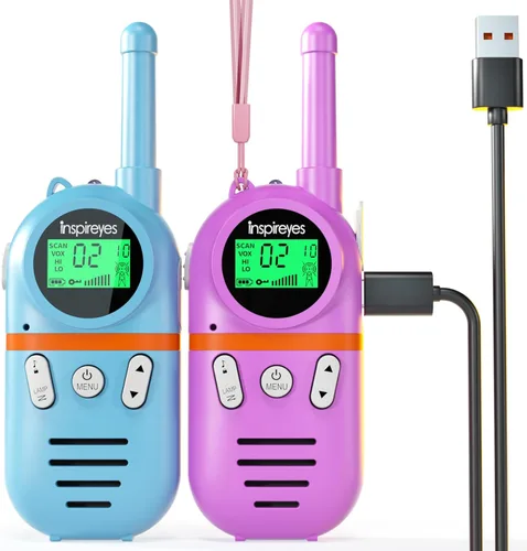 Miniatura 16 de Inspireyes Walkie Talkies para niños recargables, juguetes para niños y niñas de 3 a 12 años, paquete de 2 radios bidireccionales de largo alcance