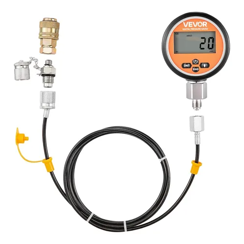 Miniatura 10 de Kit de carga de acumulador de nitrógeno hidráulico VEVOR, kit de llenado de nitrógeno 0-1420 PSI, sistema de prueba de presión con 1 medidor