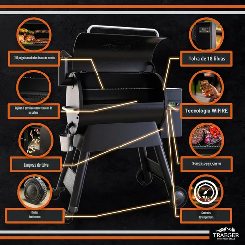 Miniatura 5 de Traeger Grills Pro 780 - Parrilla y ahumador de pellets de madera, combo de parrilla de pellets BBQ 6-en-1, ahumador eléctrico conectado a WiFi