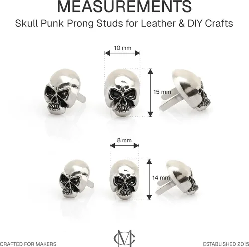 Miniatura 3 de CRAFTMEMORE Paquete de 10 adornos de piel con forma de calavera y forma gótica de hueso (pequeño, 0.315 x 0.551 in, plateado)