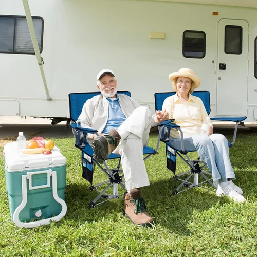 Miniatura 2 de Goplus Silla de caza giratoria de 360°, silla ciega plegable para adultos con portavasos y bolsa de transporte, sillas de camping ligeras y Azul