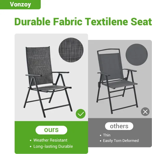 Miniatura 7 de Juego de 2 sillas plegables para patio, sillas de patio al aire libre con asiento acolchado de algodón de textileno suave y respaldo ajustable de 7