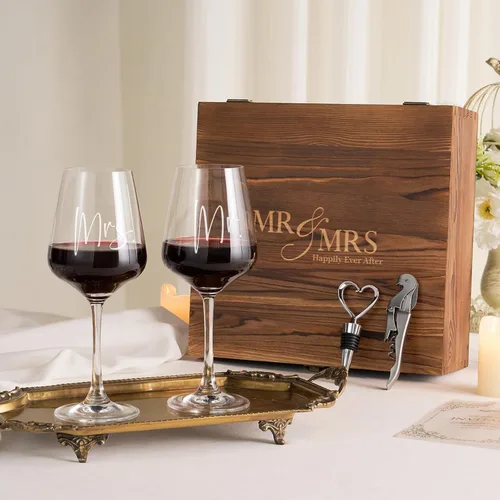 Miniatura 3 de AW BRIDAL Copas de vino Mr and Mrs Regalos de boda para parejas 2026, regalo de compromiso para parejas recién comprometidas, regalos de despedida