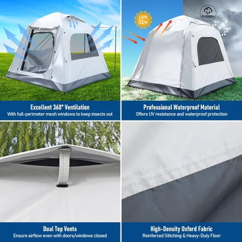 Miniatura 4 de Quick Inflatable Camping Tent 3-4 Person Glamping Outdoor Air Blow Up Tents, Easy Set up,Rainfly & Waterproof Inflatable House Tent for Adults