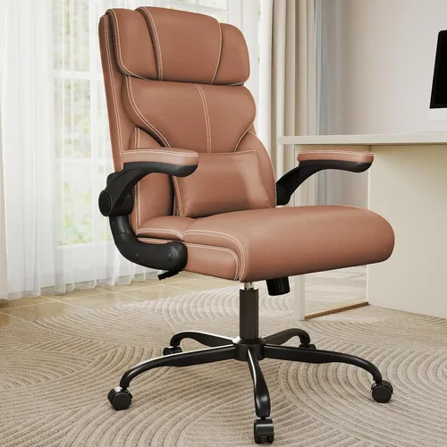 Miniatura 10 de Silla de oficina ejecutiva con reposabrazos abatibles, sillas ergonómicas de escritorio para computadora, silla de oficina de cuero con respaldo Gris