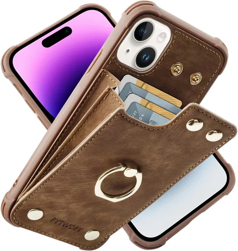 Miniatura 24 de Funda tipo cartera compatible con iPhone XR/10R con tarjetero de crédito, funda protectora de cuero a prueba de golpes compatible con anillo