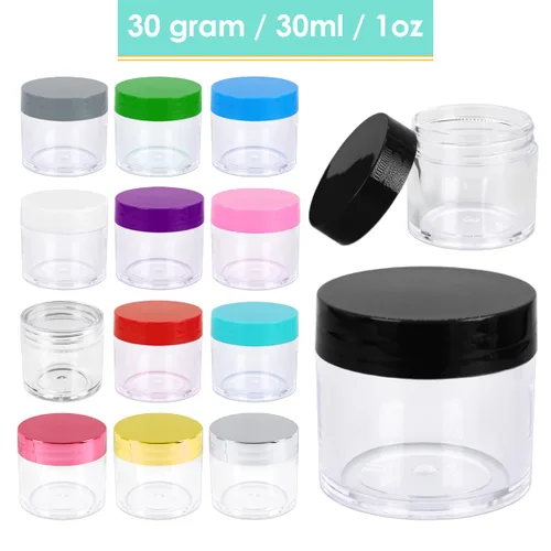 Miniatura 6 de Beauticom 1.06 oz/1.0 fl oz (1 fl. oz.) Tarros de plástico transparente de doble pared a prueba de fugas con tapas superiores planas para cremas, Oro